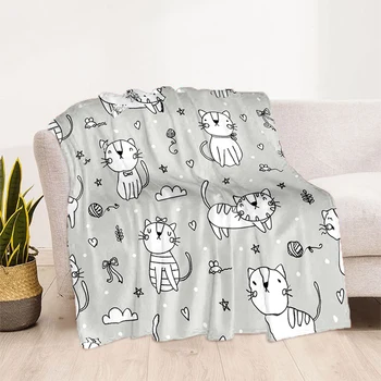 Фланелевое одеяло с рисунком кота из мультфильма, с HD-принтом, Мягкое тонкое одеяло, детская машинка, девочка, мальчик, офис, одеяла для пикника в кемпинге, Одеяло для дивана