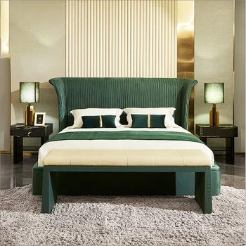 Роскошная современная двуспальная кровать из натуральной кожи 1,8 м, главная спальня виллы, высококачественная свадебная кровать на заказ