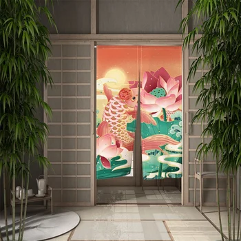 Японская дверная занавеска Koi Цветы Канагавы, Кухонная перегородка Izakaya, художественная роспись, занавеска для входа, подвесная полупрозрачная занавеска