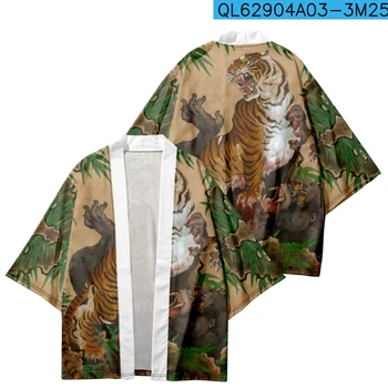 Юката в стиле ретро с принтом тигра, азиатское кимоно, мужской кардиган, пляжное хаори, женская мода, японская традиционная одежда Harajuku Hanfu