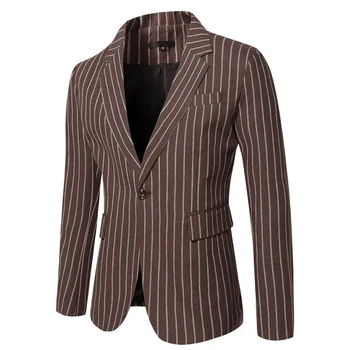 Высококачественный мужской блейзер в вертикальную полоску, Элегантное элегантное простое деловое повседневное пальто для вечеринок, джентльменское приталенное пальто