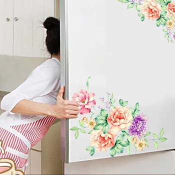 Наклейки для украшения стен 3D цветами холодильника, красочные наклейки, Пион для туалета, красивый домашний декор, наклейки на стены игровой комнаты.
