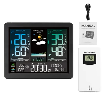 Интеллектуальные часы с цветным экраном, Температура, Влажность, Барометрическое давление, Фаза Луны, Прогноз Погоды, Электронная метеостанция