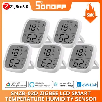 Интеллектуальный датчик температуры и влажности SONOFF SNZB-02D Zigbee С ЖК-экраном, Работающий с приложением eWeLink, Для Alexa Google Home Assistant