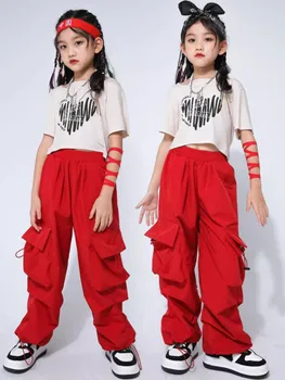 Одежда для бальных джазовых танцев, укороченные топы для девочек, красные брюки с короткими рукавами, свободные костюмы для уличных танцев в стиле хип-хоп, костюм BL10947