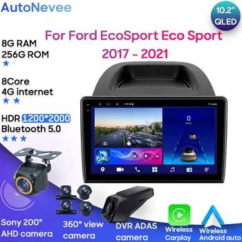 Android Мультимедиа Для Ford EcoSport Eco Sport 2017-2021 Автомобильный Стерео Процессор Радио QLED Плеер Навигация Carplay Auto HDR Dash Cam