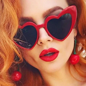 Солнцезащитные очки Love Heart Cat Eye, женский винтажный Рождественский подарок, черные, розовые, красные солнцезащитные очки в форме сердца для женщин Uv400