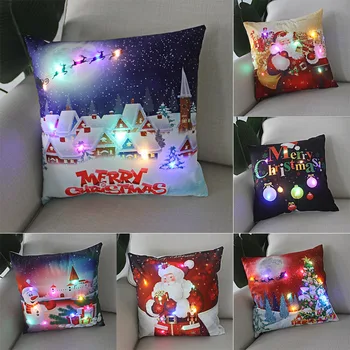 Светящаяся Рождественская подушка со светодиодной подсветкой, наволочка, супер мягкая наволочка, Новогодний декор для дома