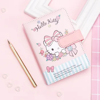 Sanrio Милый блокнот Hello Kitty A6, Кожаный блокнот, справочник для девочек, карманный блокнот, книги Каваи для девочек, Подарки для студентов, приятный бонус