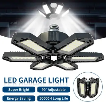 Светодиодный гаражный светильник E27 / E26 мощностью 6000 ЛМ, Потолочный светильник с регулируемой деформируемой лампочкой для освещения магазина /склада/мастерской на складе