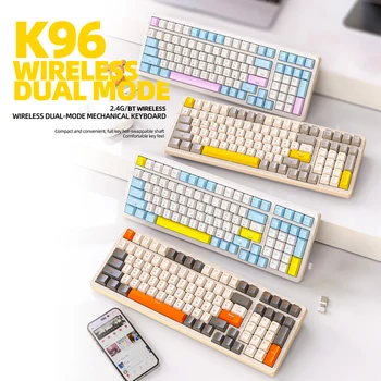 Клавиатура для геймеров K96, 100 клавиш, Bluetooth-совместимая бесшумная клавиатура, беспроводная клавиатура 2.4G, двойной разъем для ноутбука.