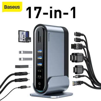 Baseus 17 В 1 С тройным экраном и разными дисплеями, док-станция-концентратор Type-C, док-станция для подключения ноутбука USB 3.0 2.0.