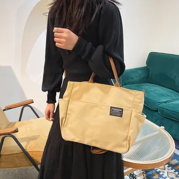 Тотализатор с несколькими карманами в японском стиле, холщовая сумка унисекс, простая переносная сумка-мессенджер большой емкости на одно плечо, женская сумка-мессенджер