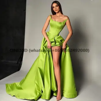 Зеленые вечерние платья для выпускного вечера, вечернее платье без бретелек, коктейльное платье трапециевидной формы без рукавов, длина до пола, большие размеры