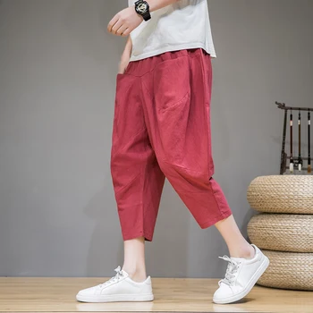 Трендовые Мужские Повседневные брюки для маленьких ног в Китайском Национальном стиле Hanfu, Летние Новые Мужские Свободные Шаровары 2023, Мужские Повседневные Брюки-капри