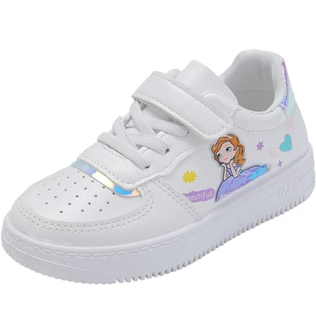 Милая детская обувь, кроссовки для девочек, Белая, розовая, с принтом принцессы, детская повседневная обувь, школьная спортивная обувь, теннисные туфли для девочек, Бесплатная доставка