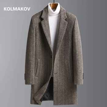 2024 весенний мужской тренч из 80% шерсти, мужские деловые повседневные куртки высокого качества, шерстяные мужские пальто в полоску, размер M-4XL