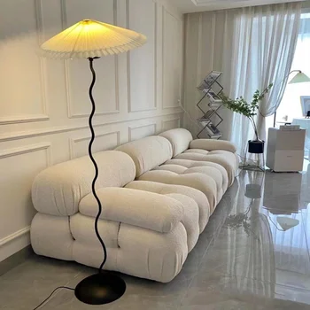 Индивидуальный итальянский минималистичный диван из блоков тофу Средневековая мебель из бархата ягненка Простой Кремовый модуль из ветряной ткани Диван-кушетка