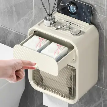 Коробка для туалетной бумаги без перфоратора, Водонепроницаемая коробка для хранения салфеток, Подставка для телефона в ванной, Настенный кухонный органайзер для хранения