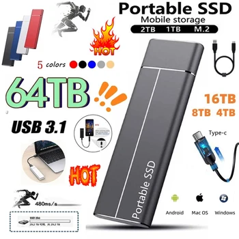 Портативный 1 ТБ 2 ТБ SSD 4 ТБ 16 ТБ Внешний Жесткий Диск Type-C USB 3.1 Высокоскоростной 8 ТБ Внешний Накопитель Жесткие Диски Для Ноутбуков