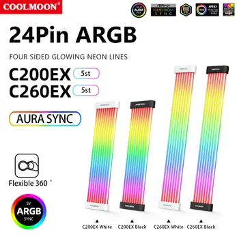 COOLMOON RGB 8Pin/24Pin Удлинитель Материнской Платы ARGB PC Case LED Light Bar 5V 3PINx2 + 4PIN Настольная Компьютерная Лампа Strip Decor
