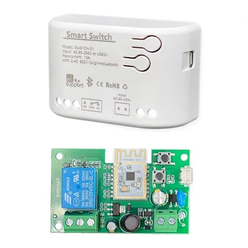 1 ШТ. Умный модуль переключения двигателя Wifi Wi-Fi + Bluetooth 1-канальный пульт дистанционного управления Ewelink для Alexa Google Home Белый пластик