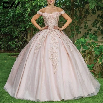 Бальное платье С цветочной аппликацией и Открытыми Плечами Со Шлейфом, Пышное платье 2023, Коктейльные Платья С Цветочной Аппликацией, Vestidos De Noche