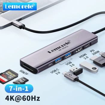 Lemorele TC45 7 портов USB-HDMI 4K 60Hz Док-станция USB C КОНЦЕНТРАТОР Type-C USB Адаптер PD100W SD TF Для Macbook Air Pro iPad Pro