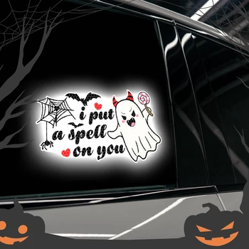 Хэллоуин, Летучая мышь, Паук и призрак, я наложил на тебя заклятие, Светоотражающая наклейка для стайлинга автомобилей, Предупреждающая наклейка на окно и бампер, декор