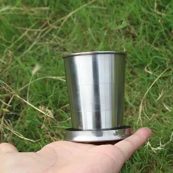 Складная чашка из нержавеющей стали 1шт с брелоком, портативные выдвижные телескопические складные чашки, уличная чашка для питья воды с крышкой