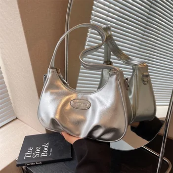 Маленькая кожаная сумка подмышками, однотонные сумки через плечо 2023, модные женские дизайнерские кошельки и сумки, женская сумка подмышками
