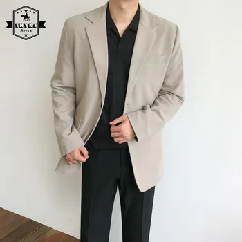 Мужская простота, Модный Повседневный Корейский костюм, Блейзер, уличная одежда в стиле Ретро, Свободные Однотонные Однобортные пиджаки, Мужские осенние пиджаки