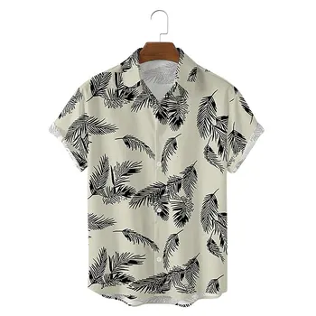 Горячая распродажа, мужская рубашка, гавайские рубашки с принтом из перьев, мужская повседневная одежда, толстовка для пляжной вечеринки, Свободная блузка Оверсайз, топ