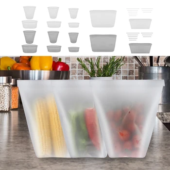 Новинка, 8 шт. Силиконовая сумка для хранения продуктов, Многоразовая сумка для продуктов в морозильной камере с 8 уплотнительными зажимами, безопасный контейнер для пищевых продуктов, сэндвич с защитой от листьев