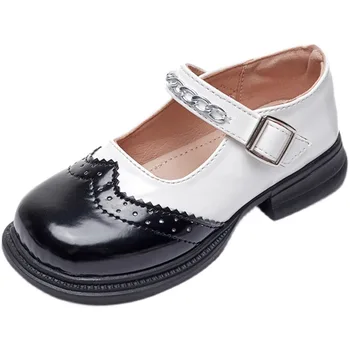 Кожаная обувь для девочек Весенняя мода Черные Детские кроссовки на низком каблуке Детские Платья для мальчиков Размер обуви 26-36 SM185