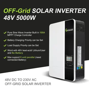 Growatt 5KW Гибридный Солнечный Инвертор 48V 230V MPPT 100A Чистый Синусоидальный Инвертор Может Работать Без Батареи Поддержка Wifi Новый