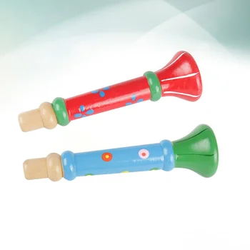 2шт музыкальный инструмент игрушка Деревянный маленький рожок труба Ранний развивающий свисток игрушка (случайный цвет)