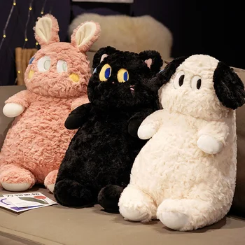 Забавный смущенный Черный кот / Белая собака / Розовый кролик, Плюшевая кукла, Мягкие игрушки, Животные чувствуют себя неловко, Креативный Интересный подарок