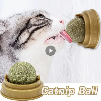 Натуральная кошачья мята, игрушка-мячик для кошек, приклеивающийся к стене, лакомство Healthy Natural Удаляет комочки шерсти, способствующие пищеварению, перекус из кошачьей травы для домашних животных