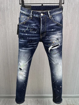 dsq Мужские джинсовые брюки Jenas для мальчиков-мужчин, узкие Прямые брюки с карманами Coolguy с печатными буквами, Узкие джинсовые брюки Europe dsq2