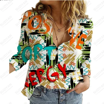2023 Новый дизайн, женская рубашка с длинным рукавом и принтом в стиле граффити, Темпераментный повседневный топ, модная женская рубашка большого размера