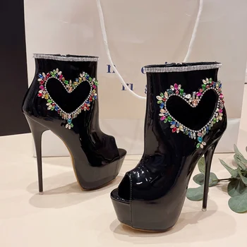 TRILEINO / Новинка 2023 года, демисезонные женские модные цветные стразы, сапоги на платформе, пикантные туфли для танцев на шесте с открытым носком и молнией на высоком каблуке