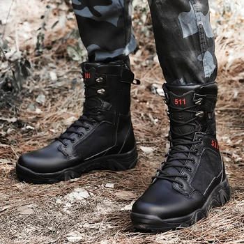 Горячая распродажа военных кожаных боевых ботинок для мужчин 2023, зимние боевые ботинки, пехотные тактические армейские ботинки, дышащие мужские ботильоны