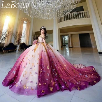 Женские пышные платья LaBoum с 3D бабочкой, аппликации, бальное платье с открытыми плечами, вечеринка по случаю дня рождения, Vestidos De 15 Años Sweet 16