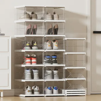 Складной прозрачный пластиковый ящик для хранения обуви, Пыленепроницаемый органайзер-футляр для обуви, простой шкаф-стойка для обуви с высоким берцем