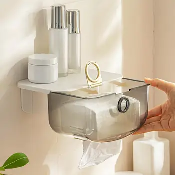 Коробка для хранения с замком на передней пряжке Стильная настенная коробка для салфеток с передней пряжкой, прозрачное утолщенное окно для ванной комнаты