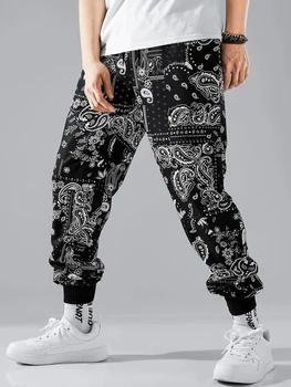 Новые мужские повседневные брюки Модные повседневные брюки с цветочным принтом кешью в стиле хип-хоп, длинные брюки с цифровым принтом и цветочным рисунком