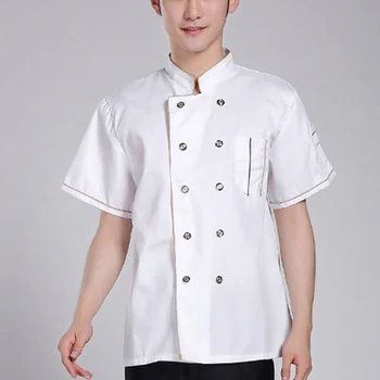 Новое поступление, Рабочая униформа для кухонной плиты с коротким рукавом, Куртка шеф-повара, пальто официанта с двойной грудью, одежда для готовки