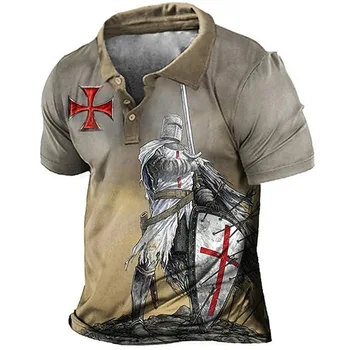 Мужская рубашка поло с индивидуальным рисунком, 3D принт, Рыцарь Храма, короткие рукава, модный тренд, забавная повседневная футболка, летняя одежда