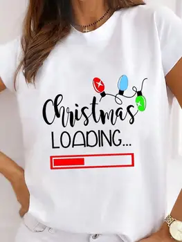 Футболка с принтом, красивая одежда в стиле букв, модная новогодняя базовая женская футболка с коротким рукавом, графические рождественские футболки